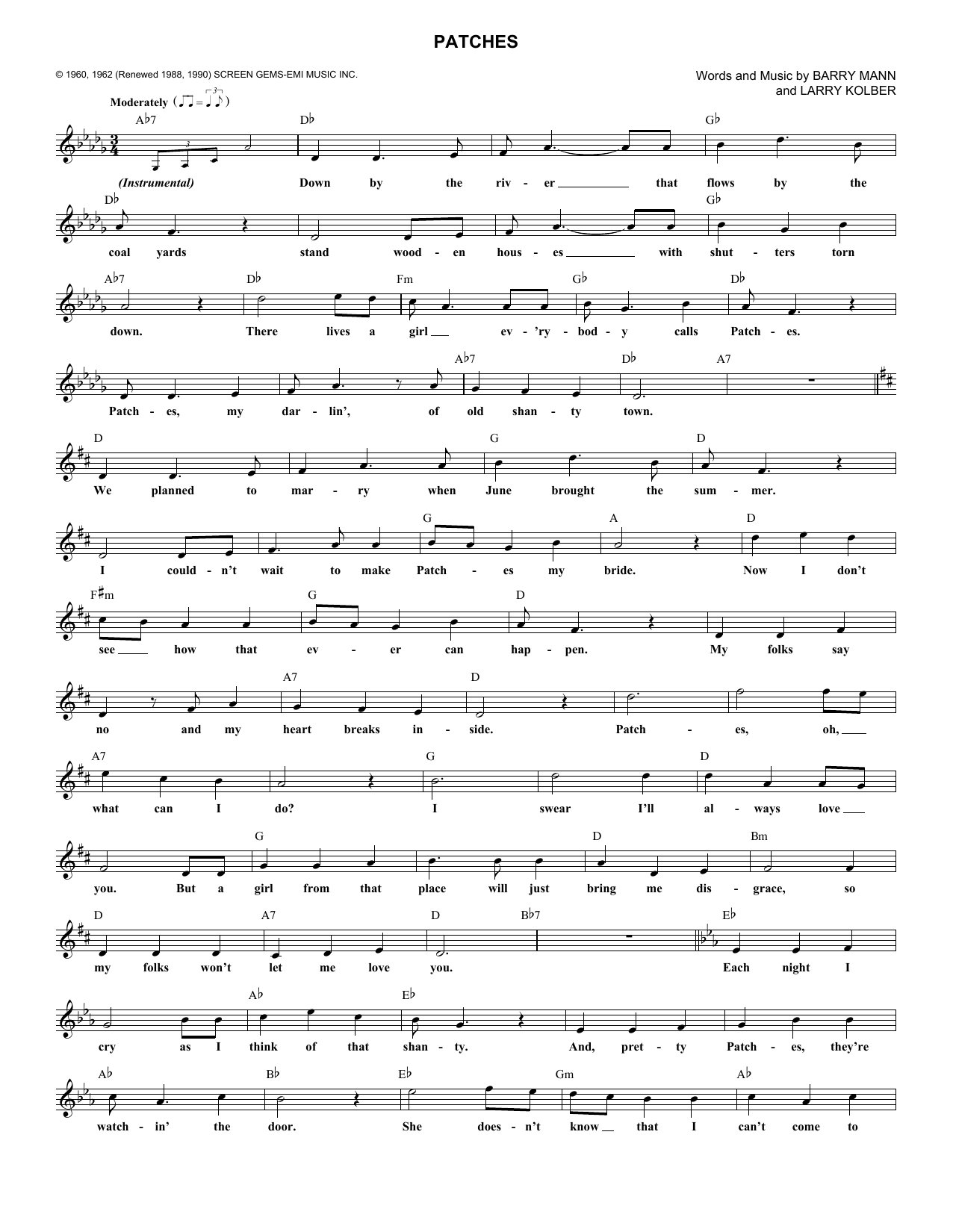 Dickey Lee Patches Sheet Music Notes & Chords for Melody Line, Lyrics & Chords - Download or Print PDF