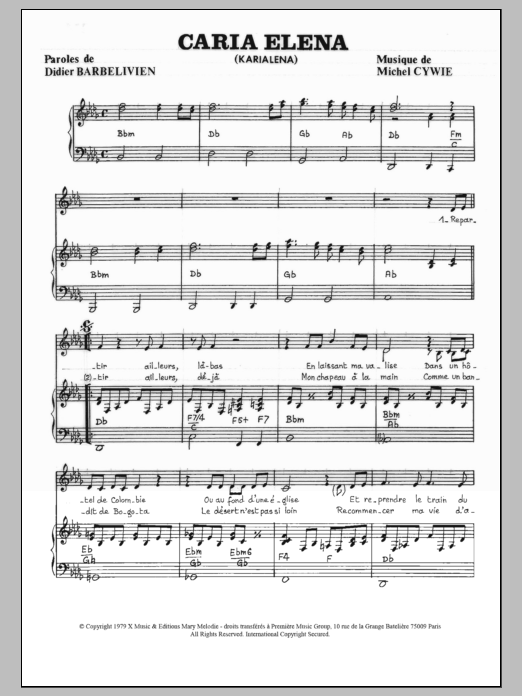 Didier Barbelivien Caria Elena Sheet Music Notes & Chords for Piano & Vocal - Download or Print PDF