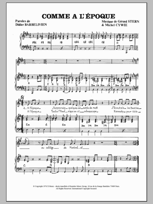 Didier Barbelivien Comme A L'epoque Sheet Music Notes & Chords for Piano & Vocal - Download or Print PDF