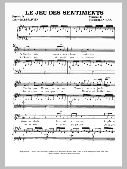 Didier Barbelivien Le Jeu Des Sentiments Sheet Music Notes & Chords for Piano & Vocal - Download or Print PDF