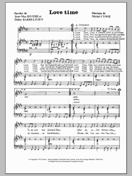 Didier Barbelivien Love Time Sheet Music Notes & Chords for Piano & Vocal - Download or Print PDF