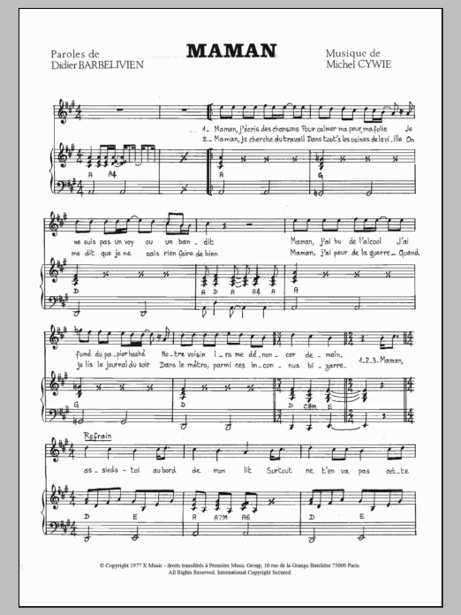 Didier Barbelivien Maman Sheet Music Notes & Chords for Piano & Vocal - Download or Print PDF