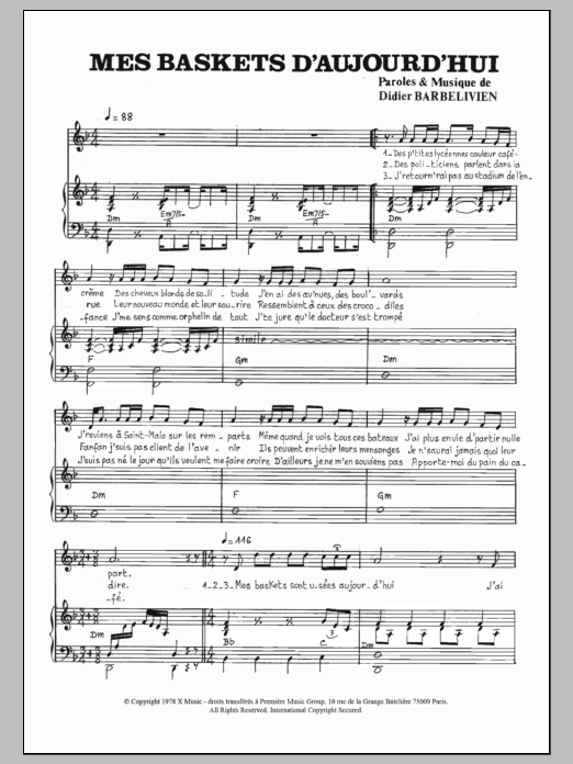Didier Barbelivien Mes Baskets D'aujourd'hui Sheet Music Notes & Chords for Piano & Vocal - Download or Print PDF