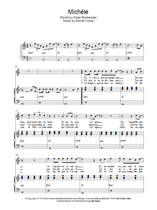 Didier Barbelivien Michele Sheet Music Notes & Chords for Piano & Vocal - Download or Print PDF