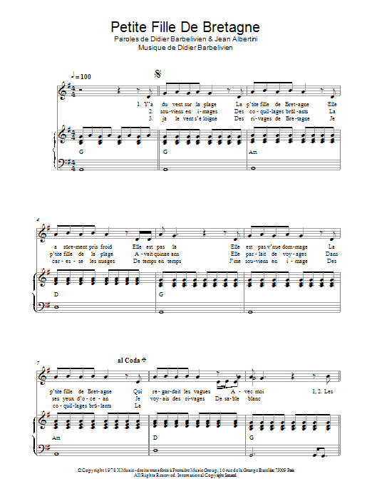 Didier Barbelivien Petite Fille De Bretagne Sheet Music Notes & Chords for Piano & Vocal - Download or Print PDF Didier Barbelivien Petite Fille De Bretagne Sheet Music Notes & Chords for Piano & Vocal - Download or Print PDF
