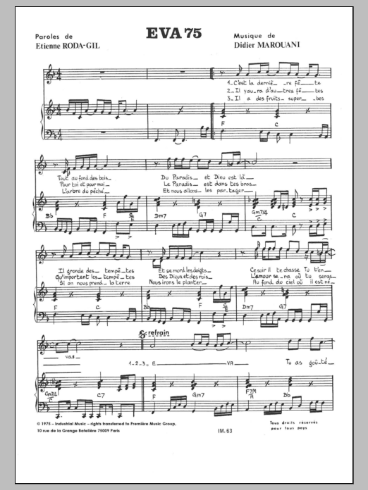Didier Marouani Eva 75 Sheet Music Notes & Chords for Piano & Vocal - Download or Print PDF