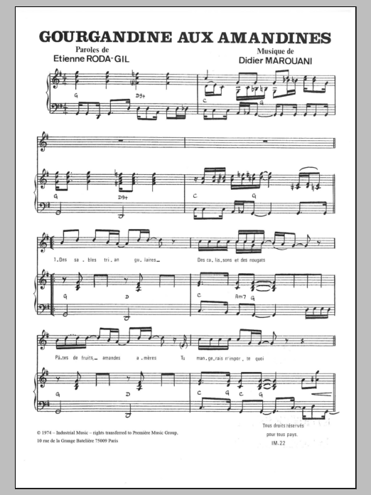 Didier Marouani Gourgandine Aux Amandines Sheet Music Notes & Chords for Piano & Vocal - Download or Print PDF