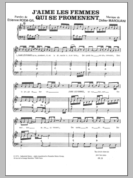 Didier Marouani J'aimes Les Femmes Qui Se Promenent Sheet Music Notes & Chords for Piano & Vocal - Download or Print PDF