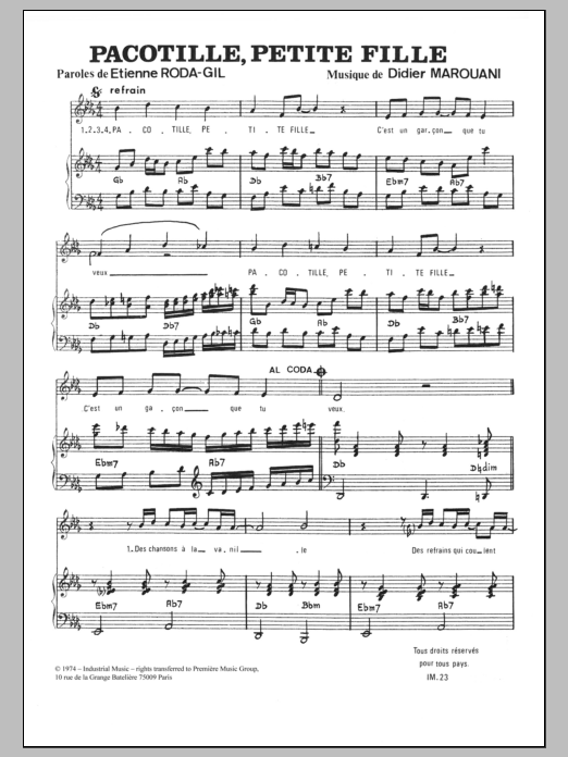Didier Marouani Pacotille, Petite Fille Sheet Music Notes & Chords for Piano & Vocal - Download or Print PDF