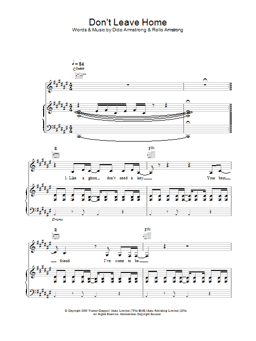 Dido Don't Leave Home Sheet Music Notes & Chords for Piano, Vocal & Guitar - Download or Print PDF