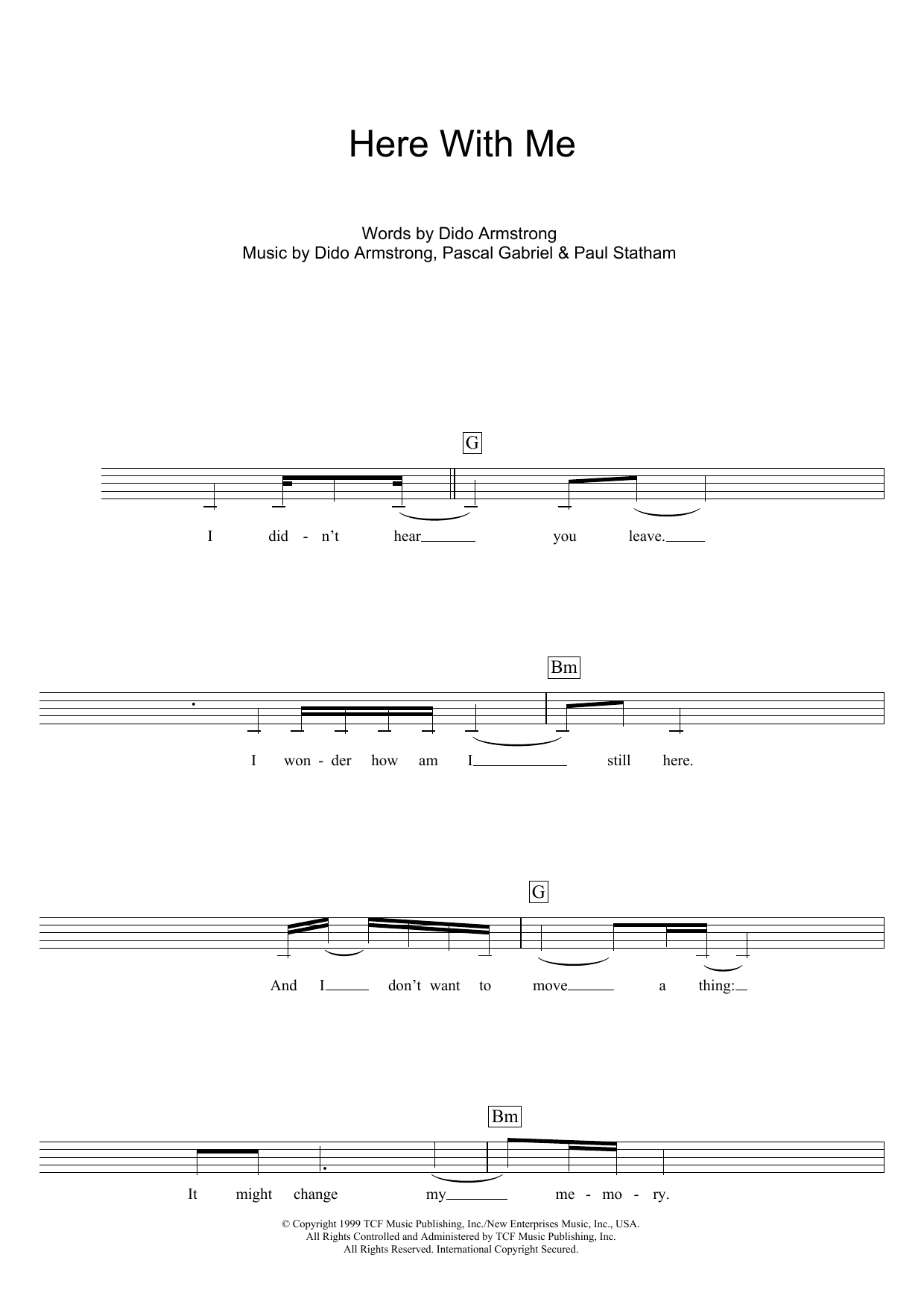 Dido Here With Me (Theme from Roswell) Sheet Music Notes & Chords for Lyrics & Chords - Download or Print PDF