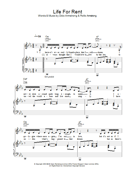 Dido Life For Rent Sheet Music Notes & Chords for Lead Sheet / Fake Book - Download or Print PDF