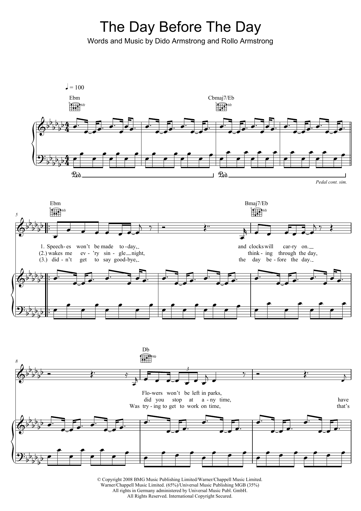 Dido The Day Before The Day Sheet Music Notes & Chords for Piano, Vocal & Guitar (Right-Hand Melody) - Download or Print PDF