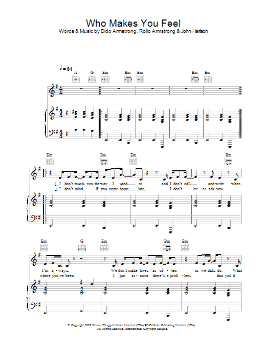 Dido Who Makes You Feel Sheet Music Notes & Chords for Piano, Vocal & Guitar - Download or Print PDF