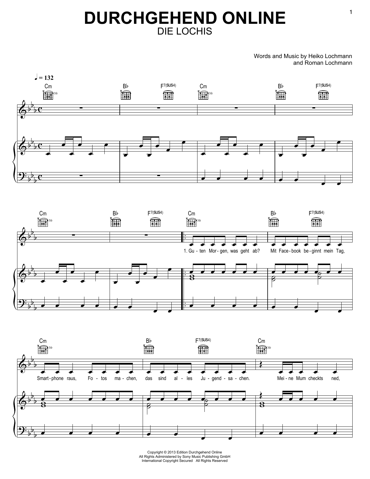 Die Lochis Durchgehend Online Sheet Music Notes & Chords for Piano, Vocal & Guitar Chords (Right-Hand Melody) - Download or Print PDF