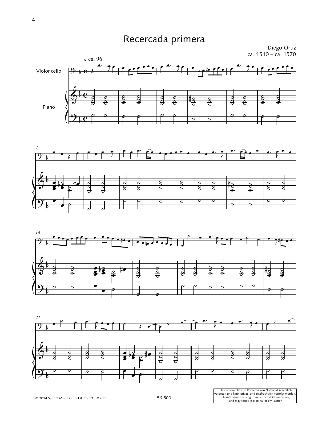 Diego Ortiz Recercada primera Sheet Music Notes & Chords for String Solo - Download or Print PDF