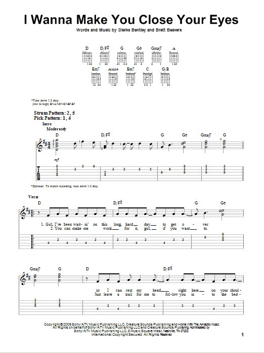 Dierks Bentley I Wanna Make You Close Your Eyes Sheet Music Notes & Chords for Piano, Vocal & Guitar (Right-Hand Melody) - Download or Print PDF