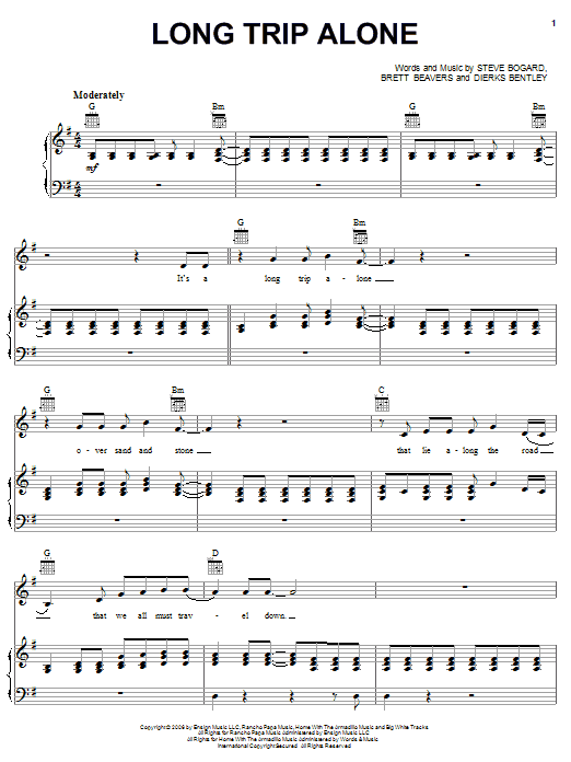 Dierks Bentley Long Trip Alone Sheet Music Notes & Chords for Piano, Vocal & Guitar (Right-Hand Melody) - Download or Print PDF