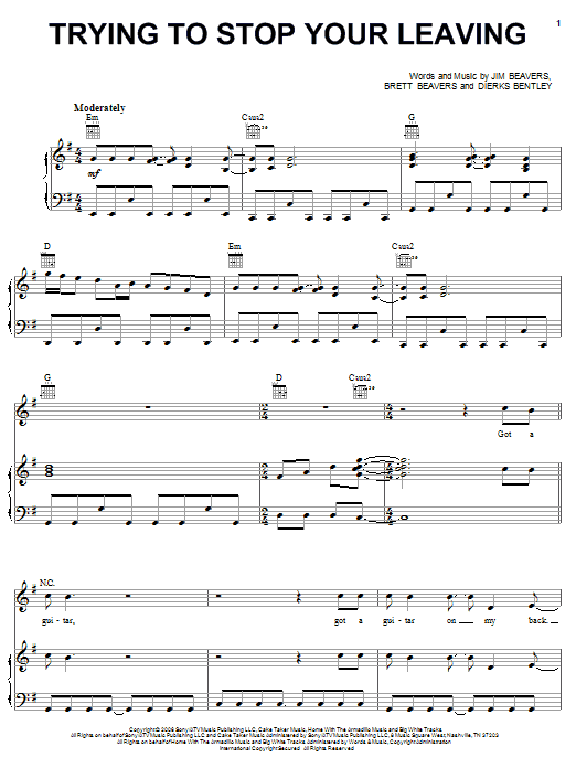 Dierks Bentley Trying To Stop Your Leaving Sheet Music Notes & Chords for Piano, Vocal & Guitar (Right-Hand Melody) - Download or Print PDF