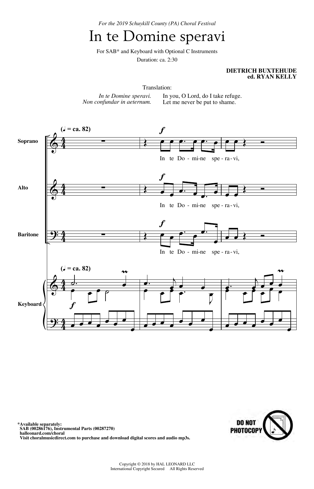 Dietrich Buxtehude In Te Domine Speravi (ed. Ryan Kelly) Sheet Music Notes & Chords for SAB Choir - Download or Print PDF