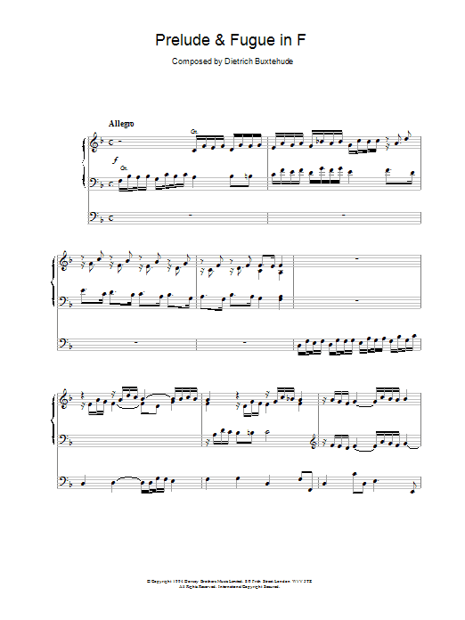 Dietrich Buxtehude Prelude & Fugue in F Sheet Music Notes & Chords for Organ - Download or Print PDF