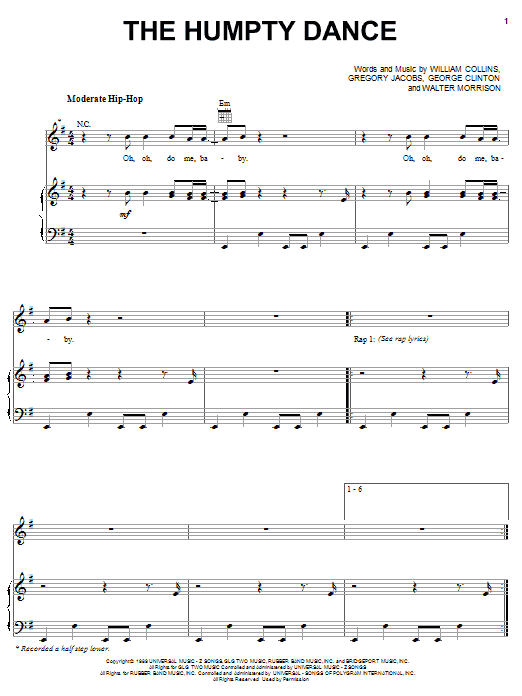 Digital Underground The Humpty Dance Sheet Music Notes & Chords for Piano, Vocal & Guitar (Right-Hand Melody) - Download or Print PDF