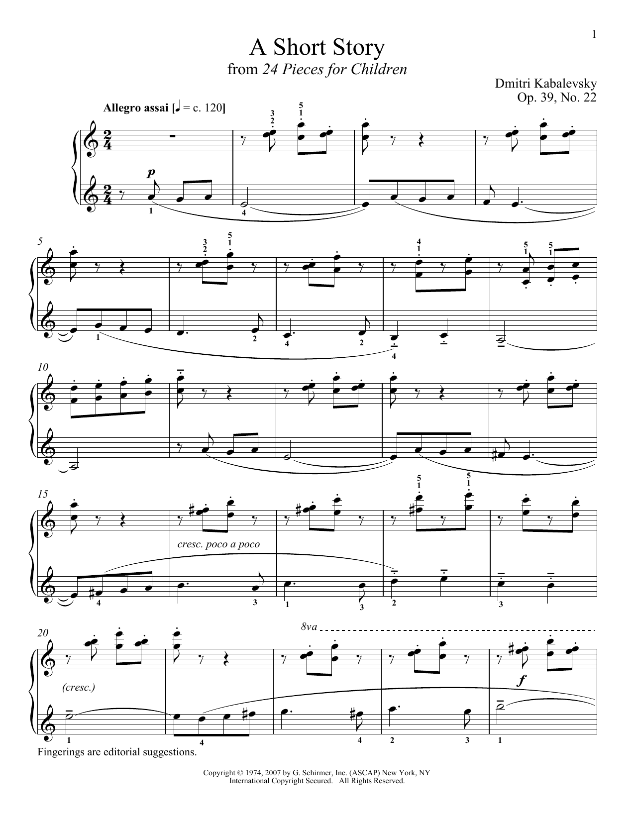 Dimitri Kabalevsky A Short Story Sheet Music Notes & Chords for Piano - Download or Print PDF