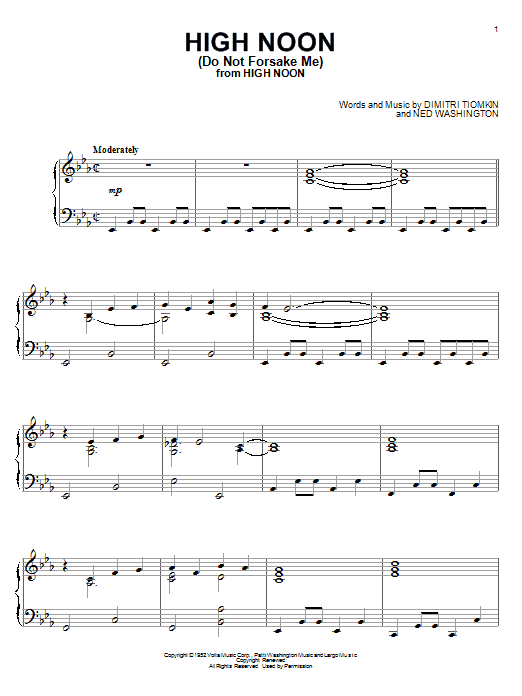Dimitri Tiomkin High Noon (Do Not Forsake Me) Sheet Music Notes & Chords for Piano - Download or Print PDF