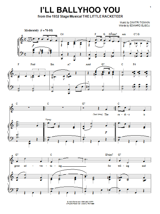 Dimitri Tiomkin I'll Ballyhoo You Sheet Music Notes & Chords for Piano, Vocal & Guitar (Right-Hand Melody) - Download or Print PDF