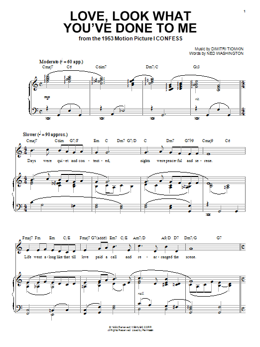 Dimitri Tiomkin Love, Look What You've Done To Me Sheet Music Notes & Chords for Piano, Vocal & Guitar (Right-Hand Melody) - Download or Print PDF