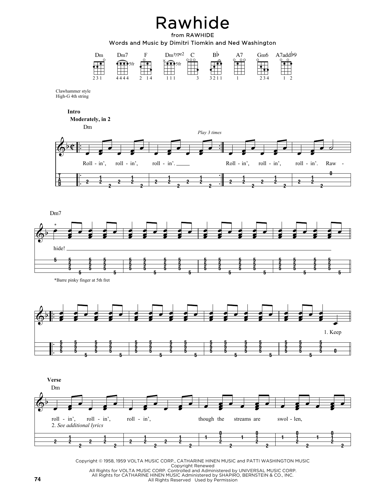 Dimitri Tiomkin Rawhide (arr. Jim Schustedt) Sheet Music Notes & Chords for Ukulele - Download or Print PDF