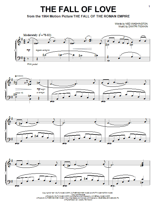 Dimitri Tiomkin The Fall Of Love Sheet Music Notes & Chords for Piano - Download or Print PDF