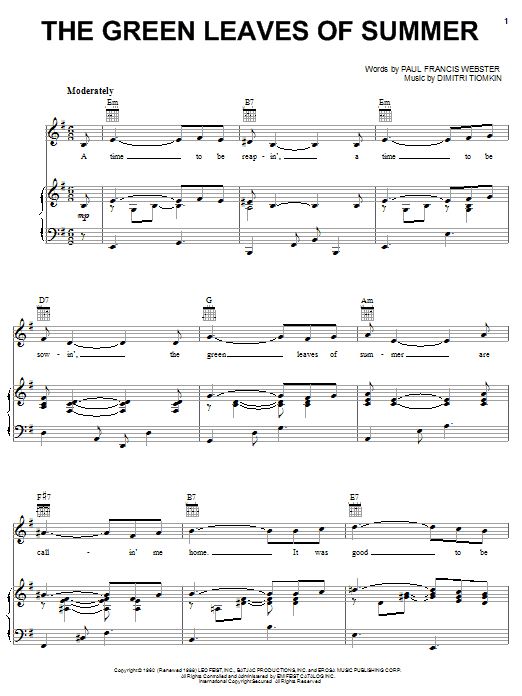 Dimitri Tiomkin The Green Leaves Of Summer Sheet Music Notes & Chords for Ukulele - Download or Print PDF
