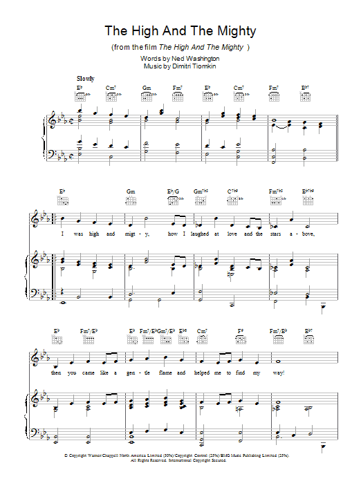 Dimitri Tiomkin The High And The Mighty Sheet Music Notes & Chords for Piano, Vocal & Guitar (Right-Hand Melody) - Download or Print PDF