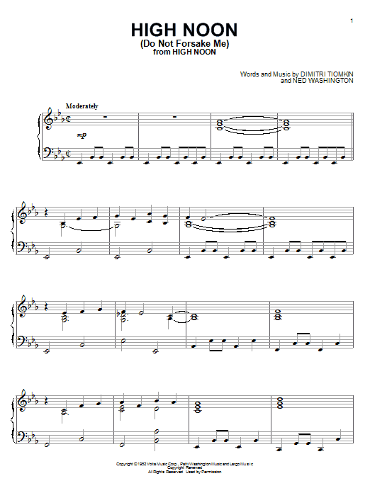 Preview Dimitri Tiomkin High Noon (Do Not Forsake Me) Film and TV sheet music, notes and chords for Piano, SKU: 58715 High Noon (Do Not Forsake Me) sheet music