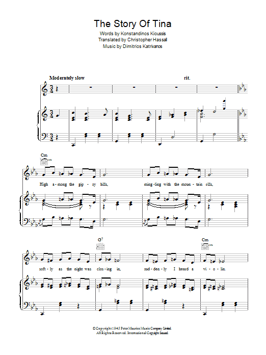 Dimitrios Katrivanos The Story Of Tina Sheet Music Notes & Chords for Piano, Vocal & Guitar - Download or Print PDF
