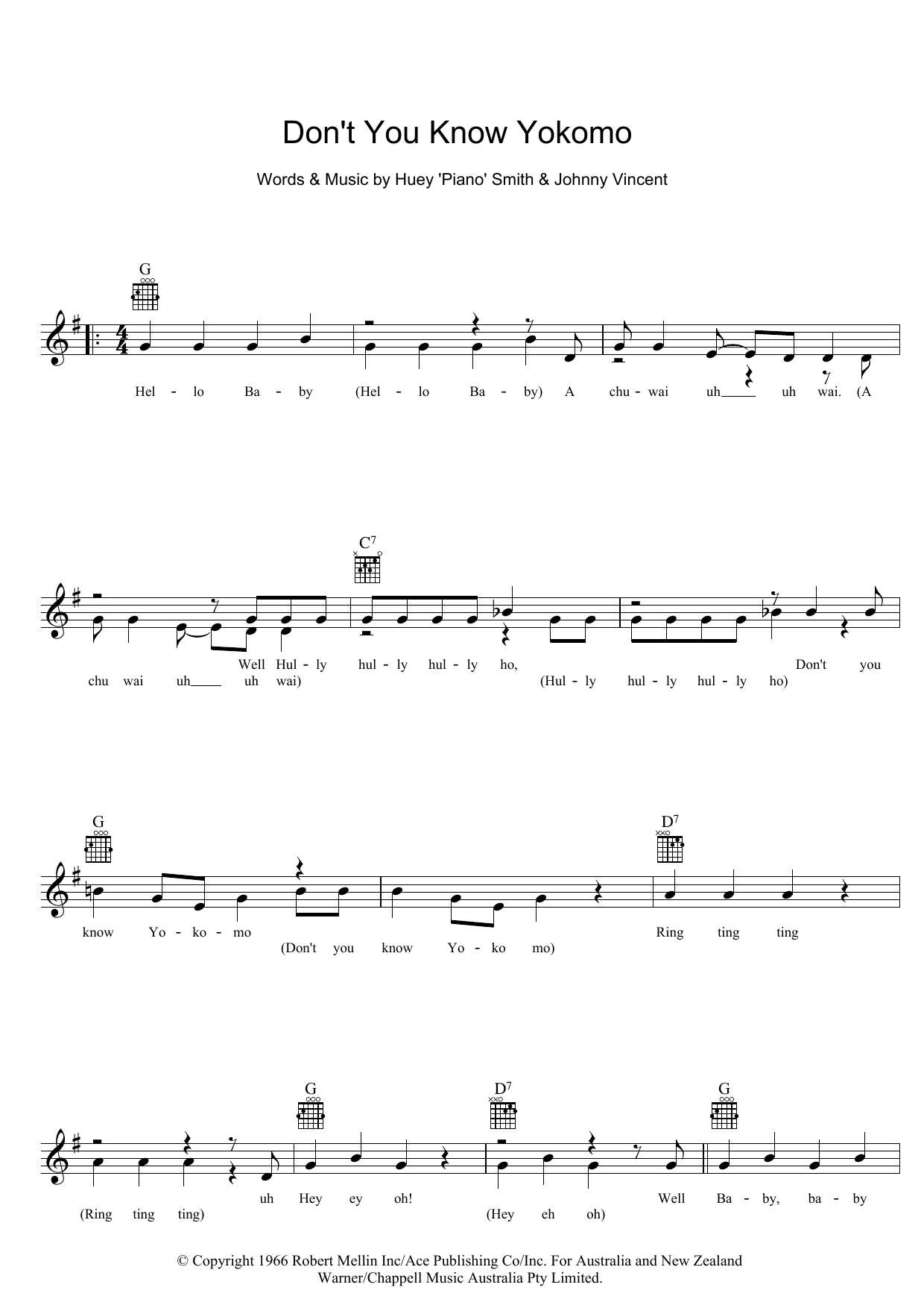 Dinah Lee Don't You Know Yokomo Sheet Music Notes & Chords for Melody Line, Lyrics & Chords - Download or Print PDF