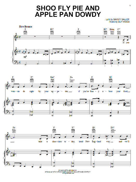Dinah Shore Shoo Fly Pie And Apple Pan Dowdy Sheet Music Notes & Chords for Piano, Vocal & Guitar (Right-Hand Melody) - Download or Print PDF