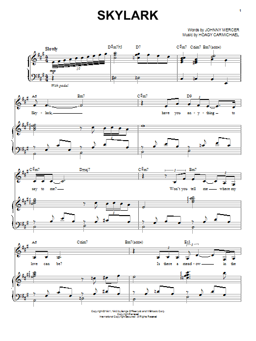 Dinah Shore Skylark Sheet Music Notes & Chords for Piano & Vocal - Download or Print PDF