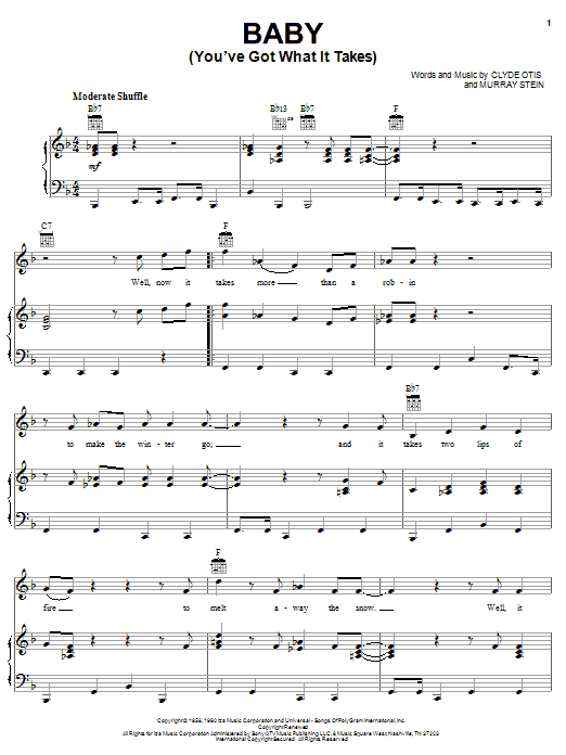 Dinah Washington Baby (You've Got What It Takes) Sheet Music Notes & Chords for Piano, Vocal & Guitar (Right-Hand Melody) - Download or Print PDF Dinah Washington Baby (You've Got What It Takes) Sheet Music Notes & Chords for Piano, Vocal & Guitar (Right-Hand Melody) - Download or Print PDF