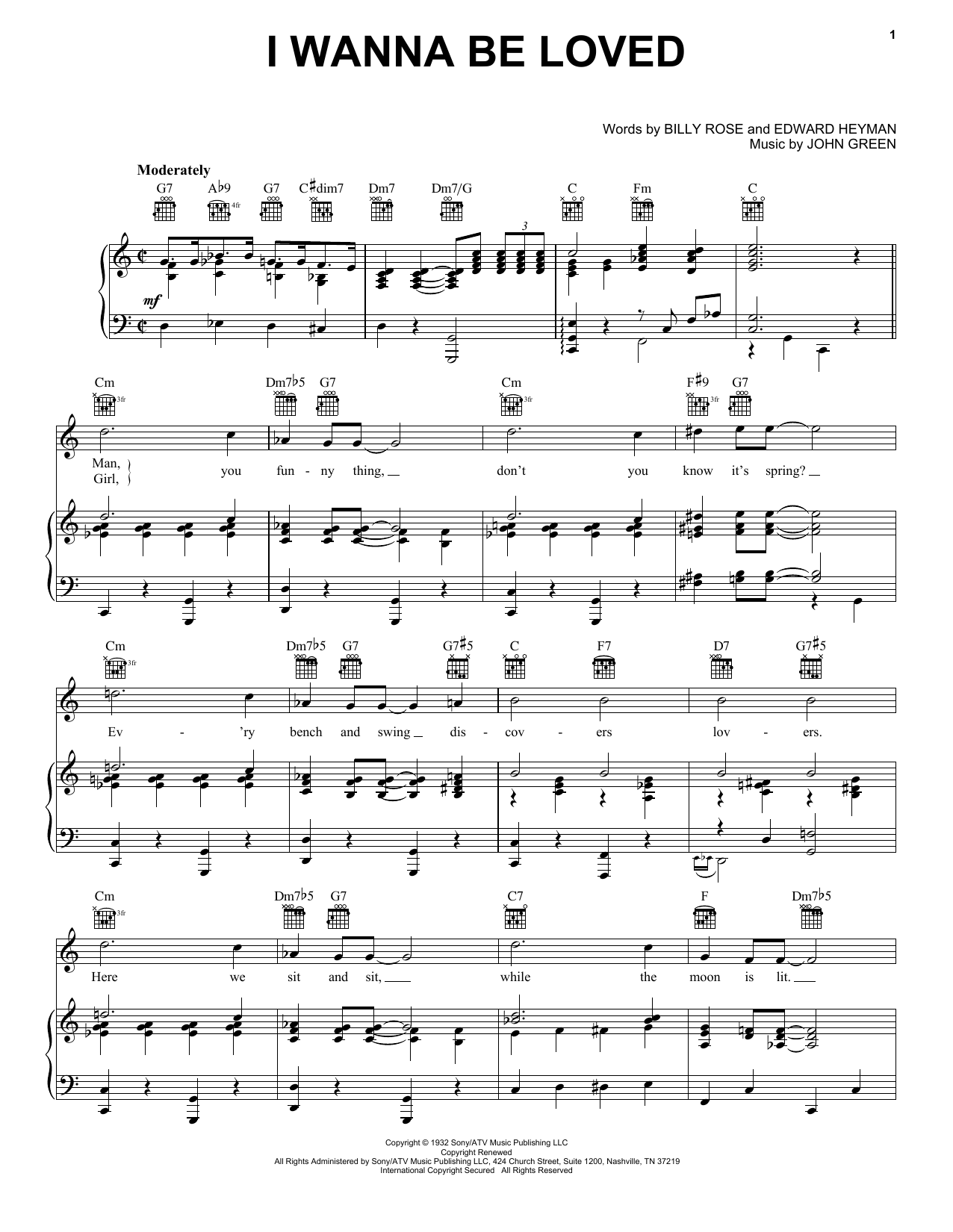 Dinah Washington I Wanna Be Loved Sheet Music Notes & Chords for Piano, Vocal & Guitar (Right-Hand Melody) - Download or Print PDF