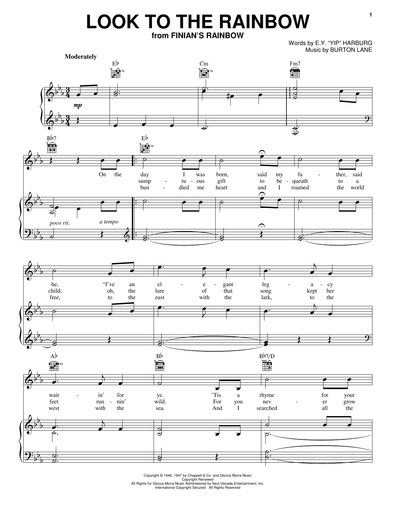 Dinah Washington Look To The Rainbow Sheet Music Notes & Chords for Piano, Vocal & Guitar (Right-Hand Melody) - Download or Print PDF