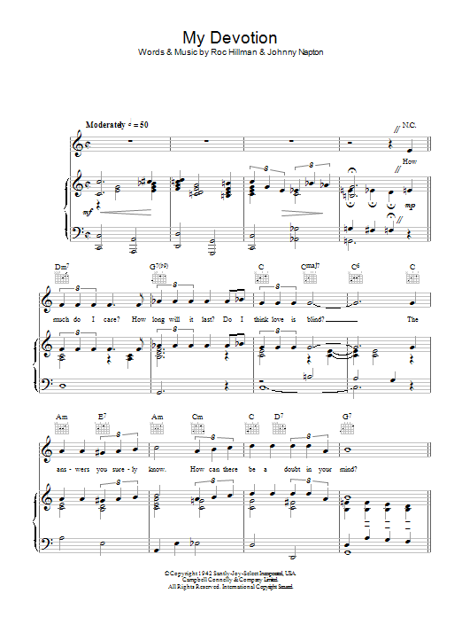 Dinah Washington My Devotion Sheet Music Notes & Chords for Piano, Vocal & Guitar (Right-Hand Melody) - Download or Print PDF