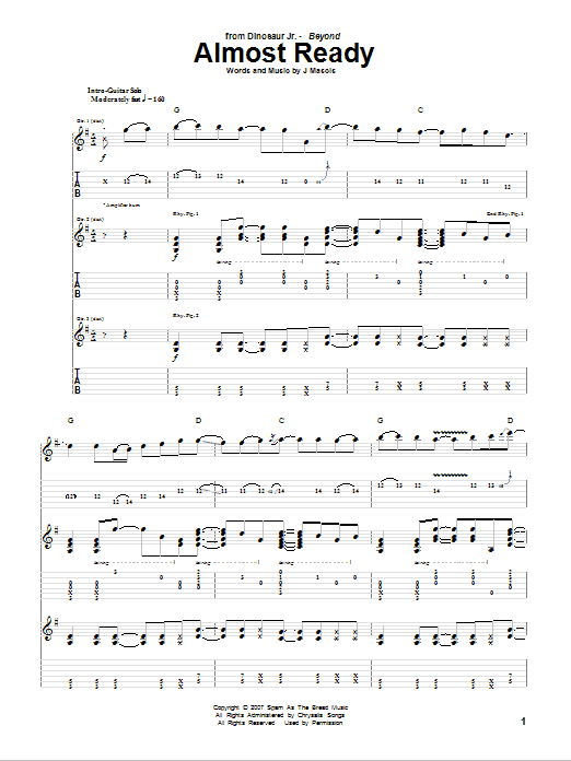 Dinosaur Jr. Almost Ready Sheet Music Notes & Chords for Guitar Tab - Download or Print PDF