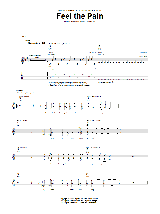 Dinosaur Jr. Feel The Pain Sheet Music Notes & Chords for Piano, Vocal & Guitar (Right-Hand Melody) - Download or Print PDF