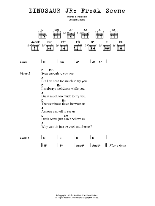 Dinosaur Jr. Freak Scene Sheet Music Notes & Chords for Lyrics & Chords - Download or Print PDF