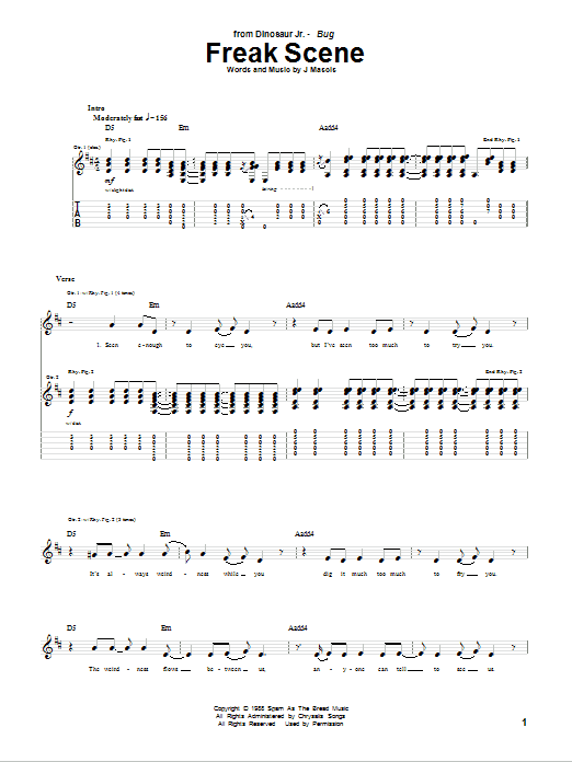 Dinosaur Jr. Freak Scene Sheet Music Notes & Chords for Lyrics & Chords - Download or Print PDF