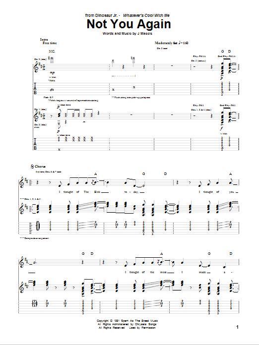 Dinosaur Jr. Not You Again Sheet Music Notes & Chords for Guitar Tab - Download or Print PDF