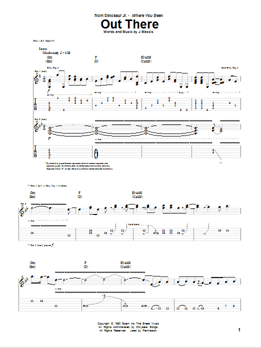 Dinosaur Jr. Out There Sheet Music Notes & Chords for Guitar Tab - Download or Print PDF