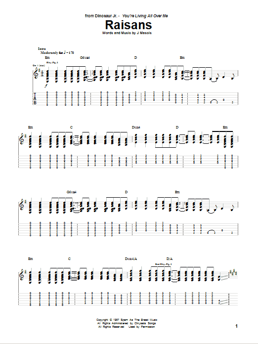 Dinosaur Jr. Raisans Sheet Music Notes & Chords for Guitar Tab - Download or Print PDF